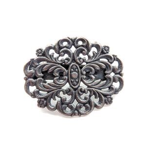 Vintage Victorian Filigree Ornate Gunmetal Silver Tone French Barrette